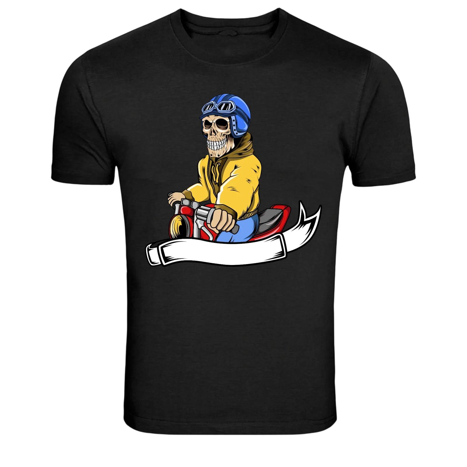 Skeleton Riding Motorcycle Biker Cartoon Graphic T-Shirt 3XL