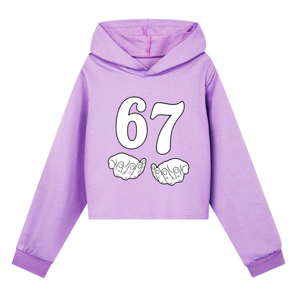 5391 Girls Steal a Brainrot 67 Printed Round Neck Long Sleeves Short Style Hoodies 110cm