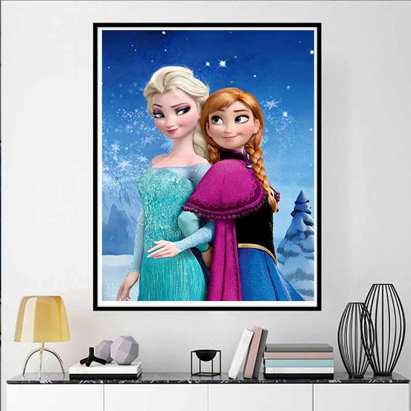Disney Pittura con Diamanti Elsa e Anna Tema Amore Fraterno Illustrazione Carina Fai da Te Mosaico di Strass Kit Punto Croce Ricamo Regalo Decorazione Casa