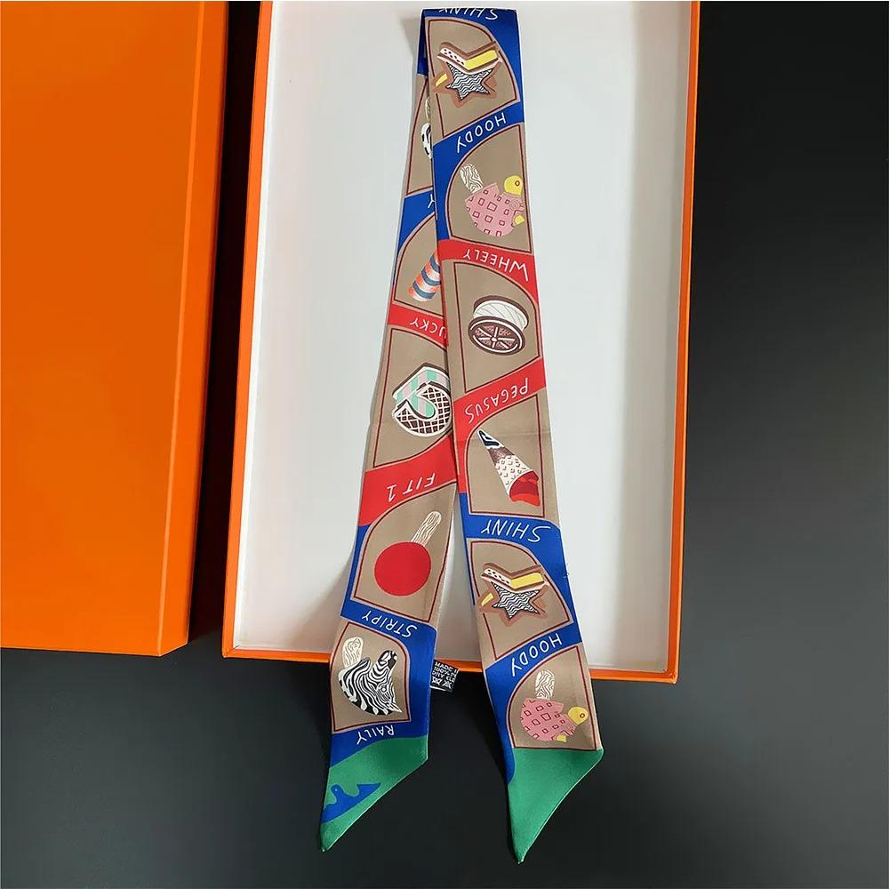 New Small Silk Scarf Ribbon Elegant Hair Tie Band For Women Skinny Head Neck Scarves Satin Bag Decoration Scarf