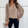 Women's 2024 Spring Leopard V-Neck Long Sleeve Commuting Top