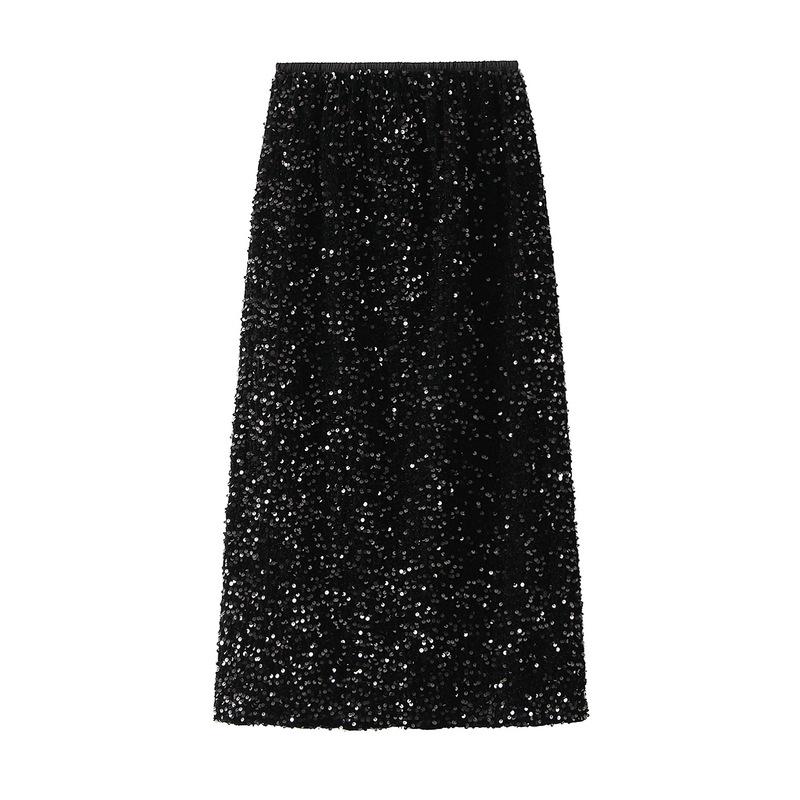 Autumn 2023 Women's Bodycon Sequin Midi Skirt with Back Slit (D8035)