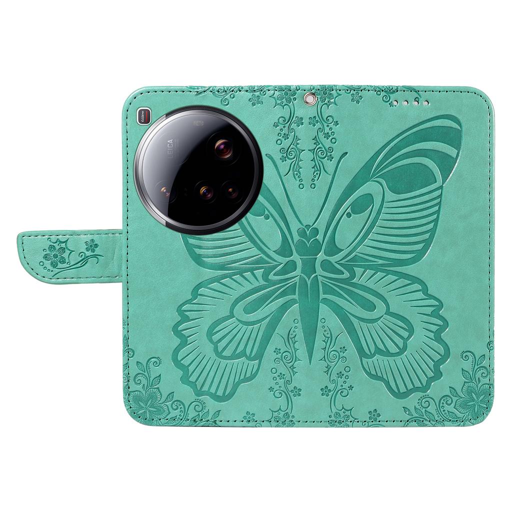For Xiaomi 15 Ultra Case Butterfly Pattern PU Leather Folio Flip Phone Cover -  Green