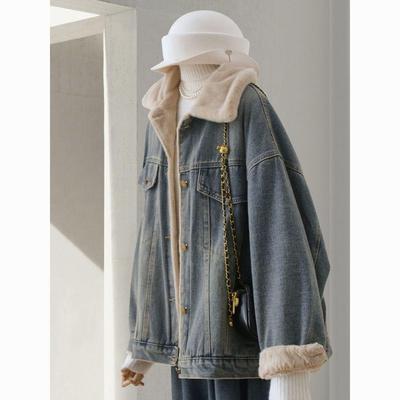 Women's Winter Plus Velvet Thickened Short Denim Jacket - Trendy Loose Fit, Small Sizes, Retro Style
