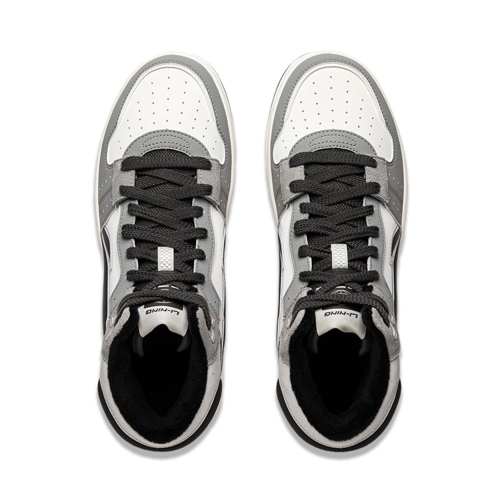 Li Ning Tianji Soft HI Slip Resistant Abrasion Resistant Mid Top Skateboard Shoes Men's White Gray AGCU367-9