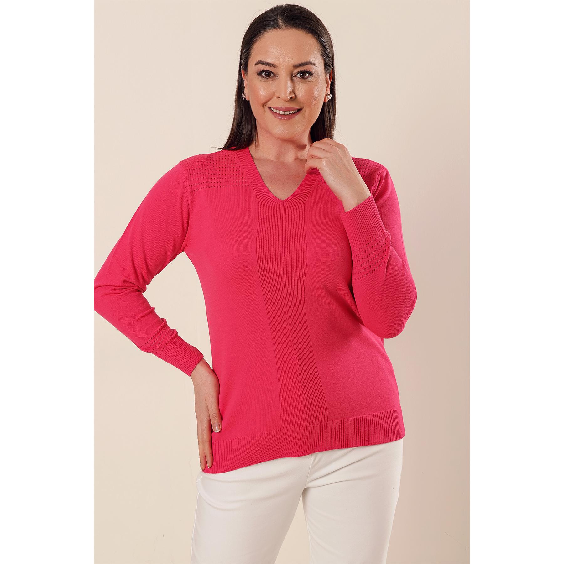 

Акриловый свитер больших размеров с V-образным вырезом и дырками L розовый