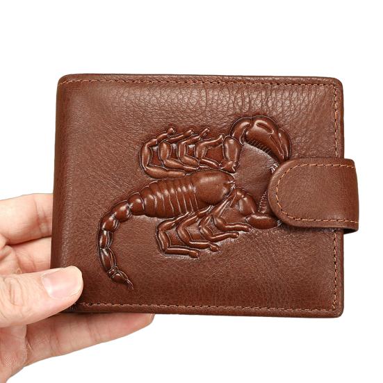 Men Front Pocket Wallet Large Capacity Bi-fold Wallet with Zipper Pocket Embossed Animal Card Holder Folding Cash Coin