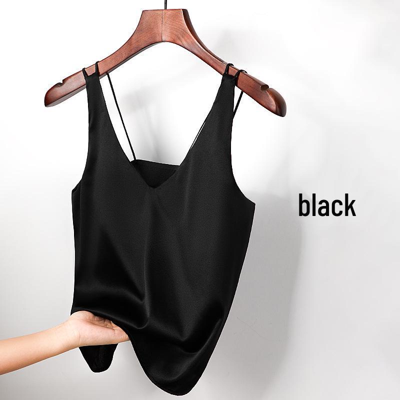 

Шелковая майка на бретелях с кружевными чашками Guolian - 19 момме сатин, красивый дизайн спины Extra Large чёрный