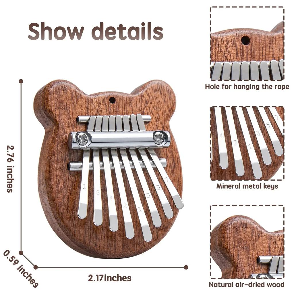 8 Key Mini Kalimba Thumb Piano, Portable Solid Wood Finger Piano for Beginners | Pocket-Sized Musical Instrument Gift with Case