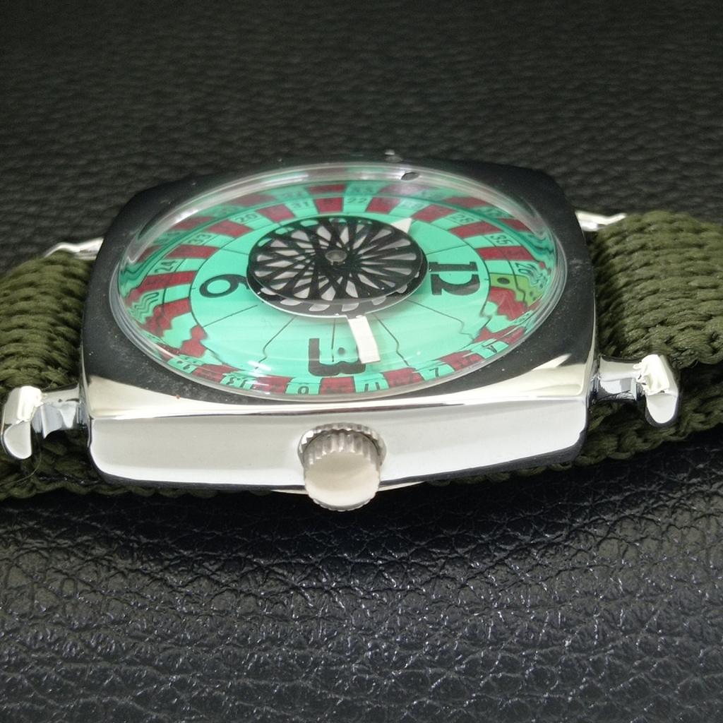 VINTAGE HAND-WINDING SWISS POKER FACE MENS REFURBISHED SEA GREEN WATCH a700937-5 R205a-a700937