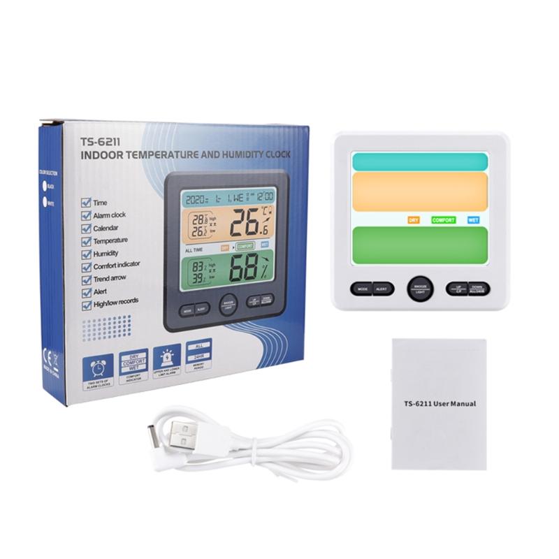High Precision Temperature Humidity Meter Color Display Weather Thermometer Alarm Clock Desktop Decorations for House