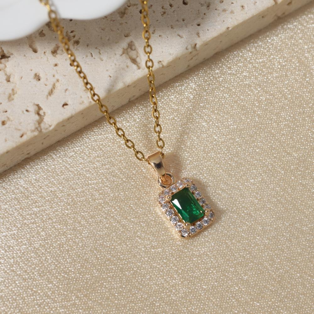 Simple Square Zirconia Pendant Necklaces for Women Stainless Steel Jewelry Party Accessories