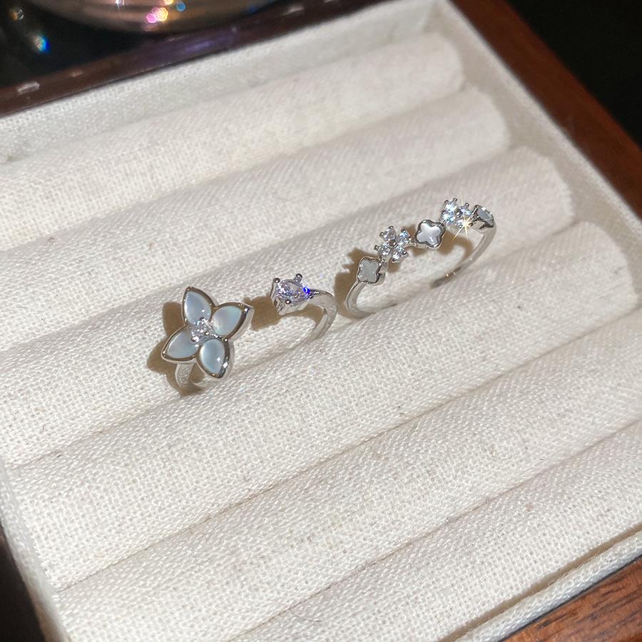 14k Gold Plated Zirconia Flower Open Ring - French Light Luxury Style, High-End Feel, Handcrafted Jewelry.
