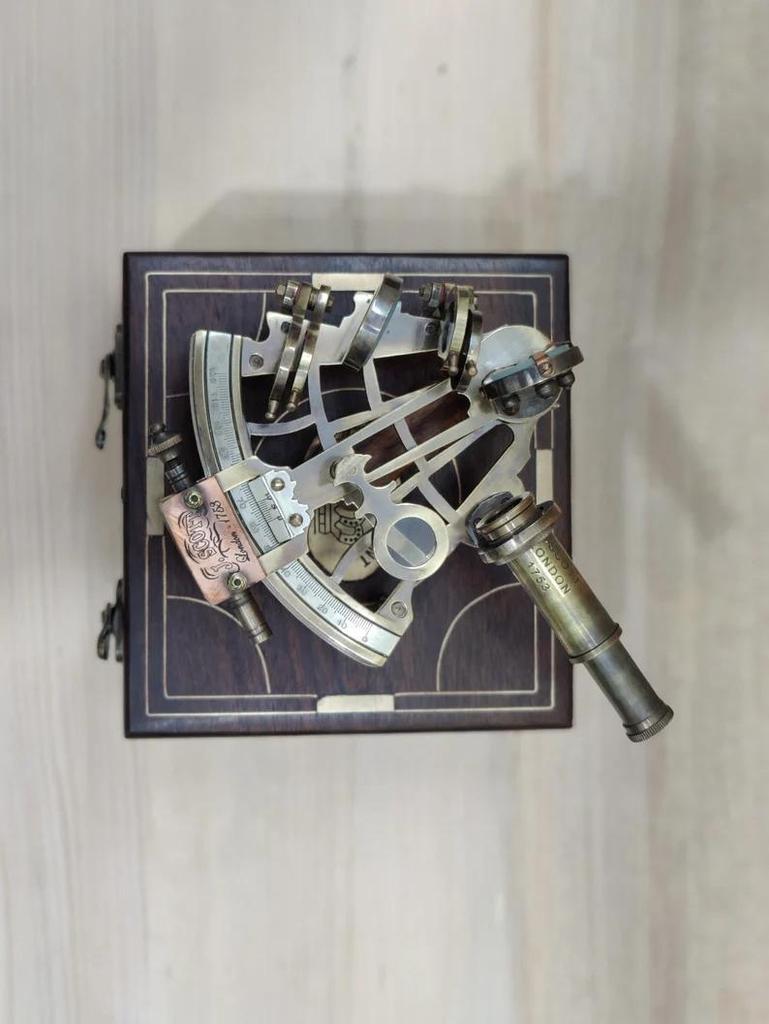 Nautical Brass Sextant with Telescope - Antique Maritime Navigation Instrument