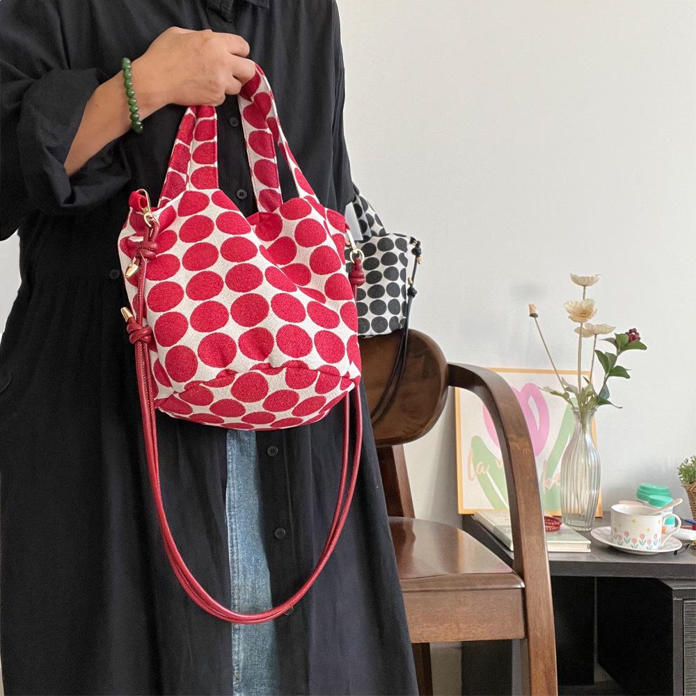 Simple Polka Dot Fabric Women's Shoulder Bags Fashi Versatile Ctrast Color Female Handbag Casual Ladies Messenger Bags