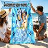 Custom Name Personalized Bluey Print Beach Towel, for Trip Camping Beach Party Home Decor, Birthday Gift for Family & Friends