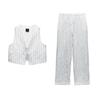 Spring New Wrinkle Effect Stripes Vest Style Tops 2010772 Pajamas Style Pants 4661410