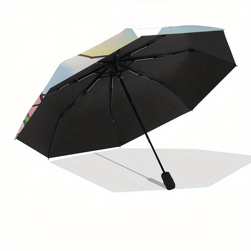 Hello Kitty,Spring Flowers Automatic Folding Umbrella-Simple 8-Rib Design, Bright Cartoon Pattern, Durable Iron Frame, Suitable For Travel,