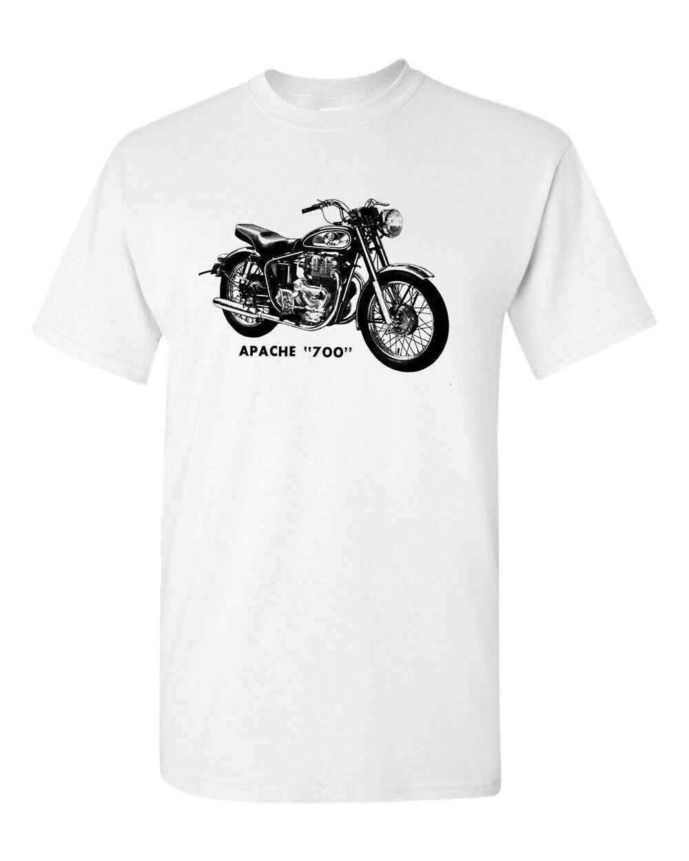 Motorcycle Tee T Shirt White 100% Cotton Vtg Art Apache 700 bobber chopper Race 4XL