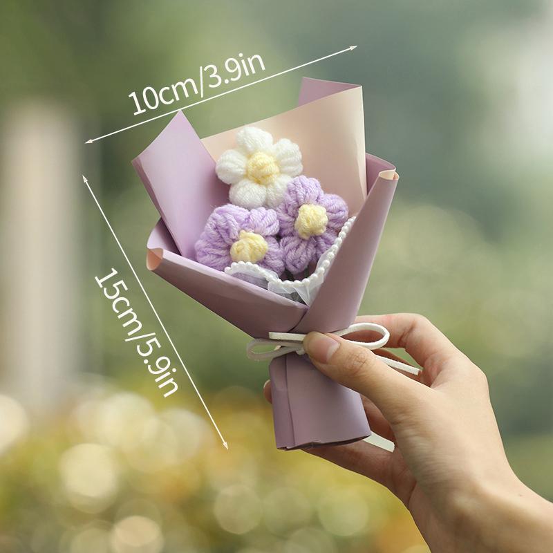 Kitting Flower Bouquet Crochet Flower Artificial Woven Flower Wedding Guests Gifts Teacher's Day Christmas Gifts