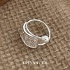 Silver Korean Style Wide Band Pearl Ring - Niche Texture Open Design for Autumn and Winter