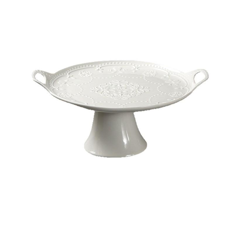 Ceramic Cake Stand with High Foot, Glass Cover & Dessert Plate