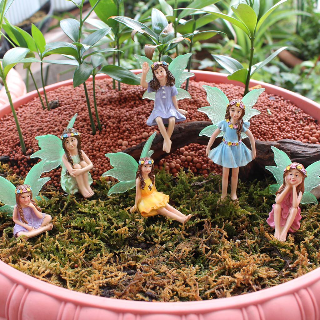 6 Stück Nachtlicht Flügel Blumenfee, Garten Mikro Landschaft Märchenwelt Szene Dekoration, Blumentopf Bonsai Blumenfee Plu