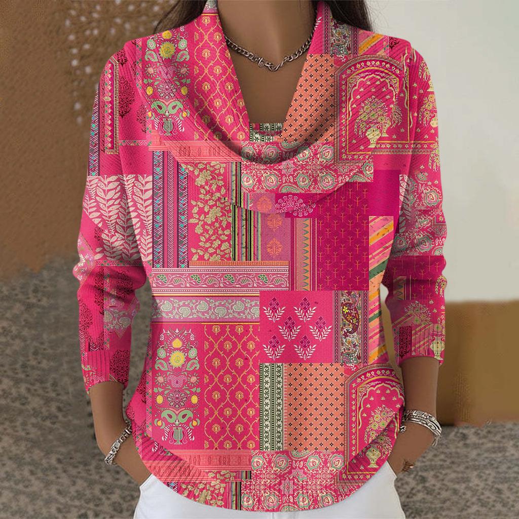 Dámský ležérní a módní svetr s dlouhým rukávem a potiskem, kulatým výstřihem