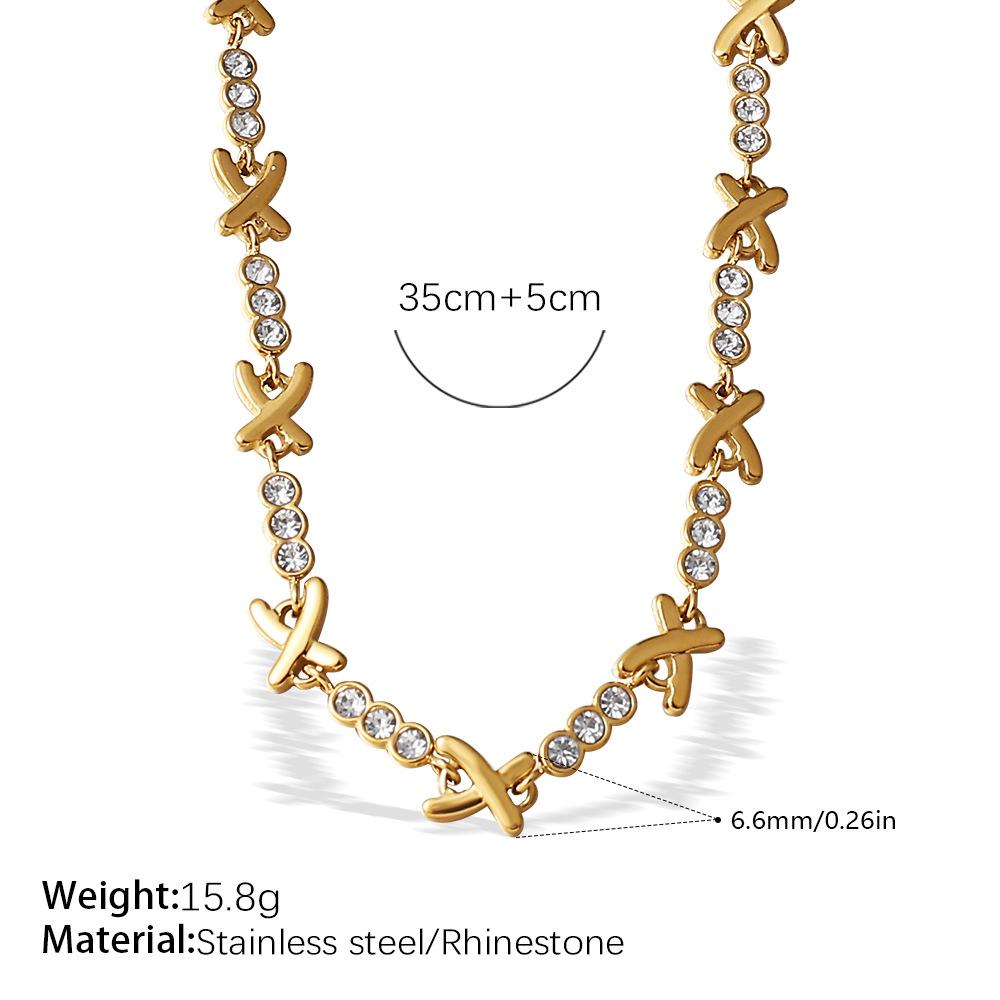 Fashion18K Gold Plated Stainless Steel X Link Cubic Zirconia Jewelry Set Necklace and Bracelet Jewelry