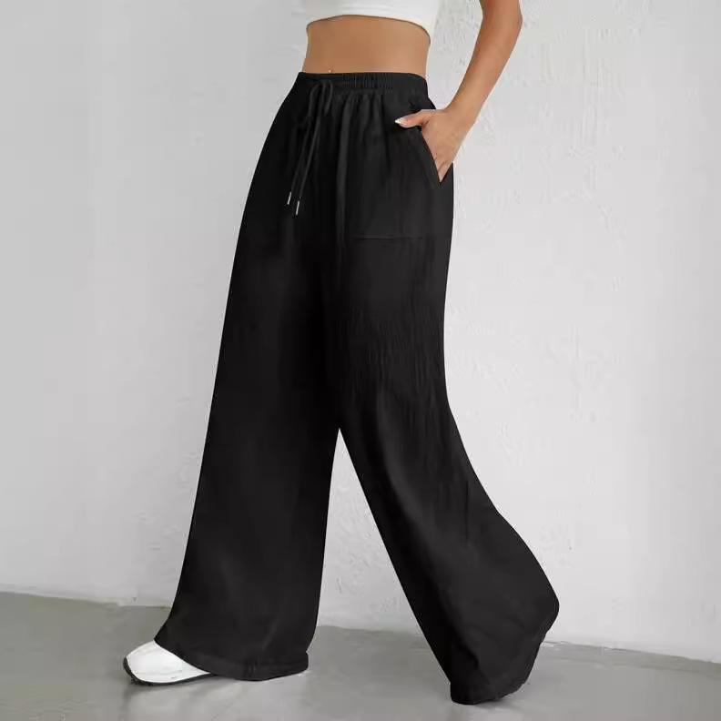 Solid Color Urban Casual Elastic Waist Straight Leg Pants Multi Color Casual Wide Leg Trousers