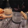 AEE4-Vintage Coffee Glass Mugs Set Of 2, Glass Coffee Tea Cups With Bamboo Lids, Coaster And Spoons,15Oz Clear Embossed 450ML B