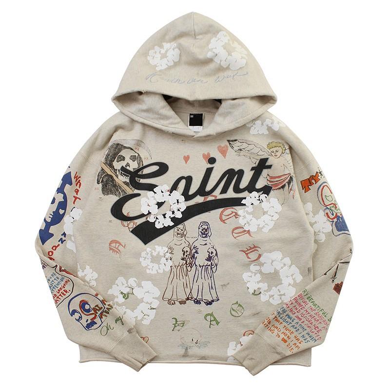 Vintage Washed Hand-Painted Graffiti Hoodie Unisex
