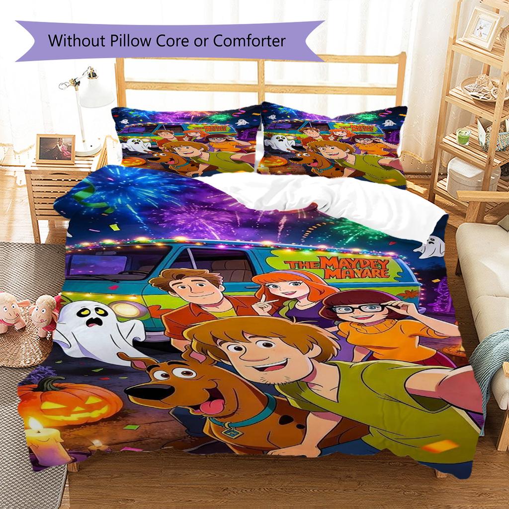 Scoobydoo Pattern Bedding Set Quilt Cover Pillowcase Home Decor Gift (1 * duvet cover + 2 * pillowcase, without core)