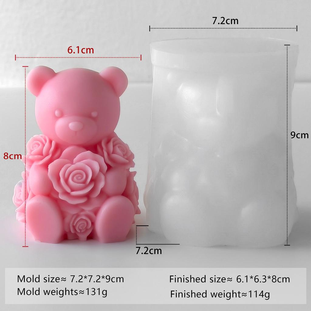 Rose Bear Silicone Mold Valentine Candle Wax Mold DIY Aromatherapy Plaster Diffuser Stone Craft Gift