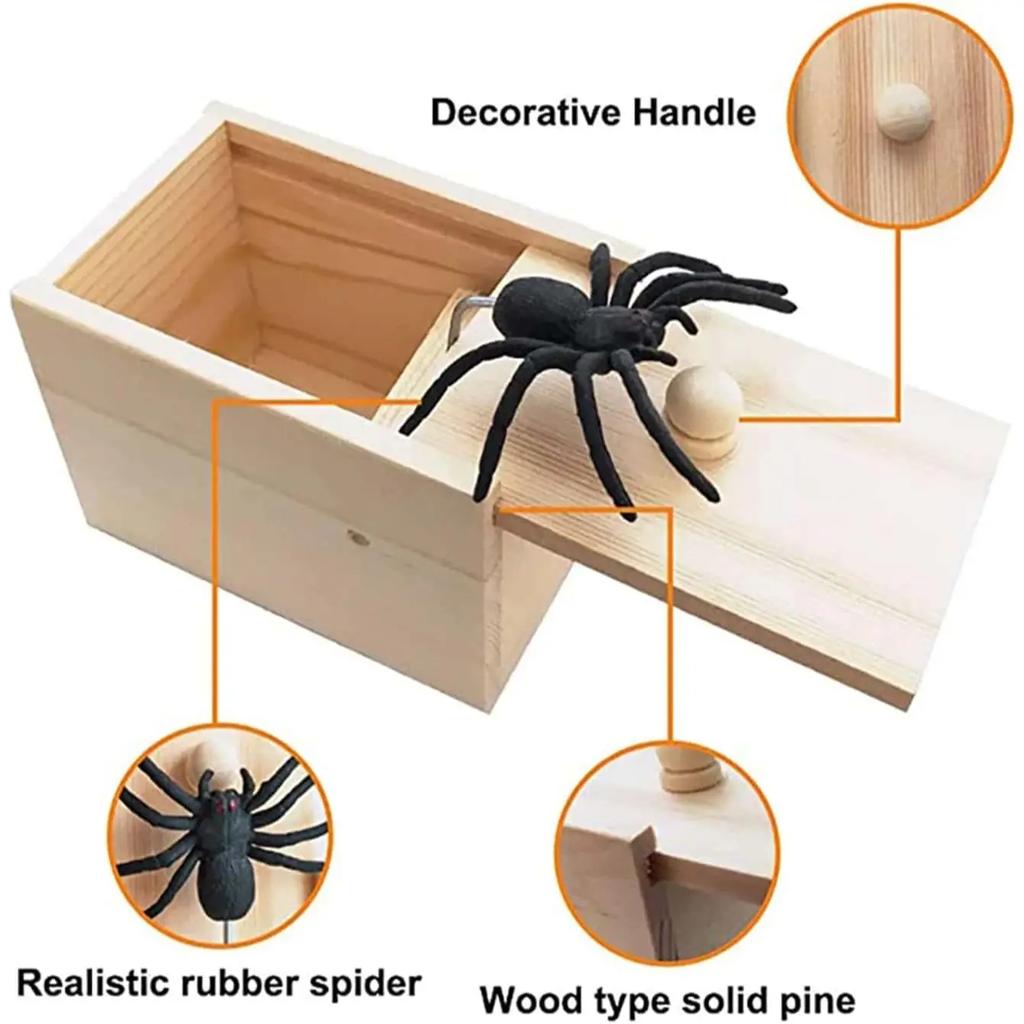 1PC-Wooden Prank Trick Practical Joke Home Office Scare Toy Box Gag Spider Parents Friend Funny Play Joke Gift Surprising Bo