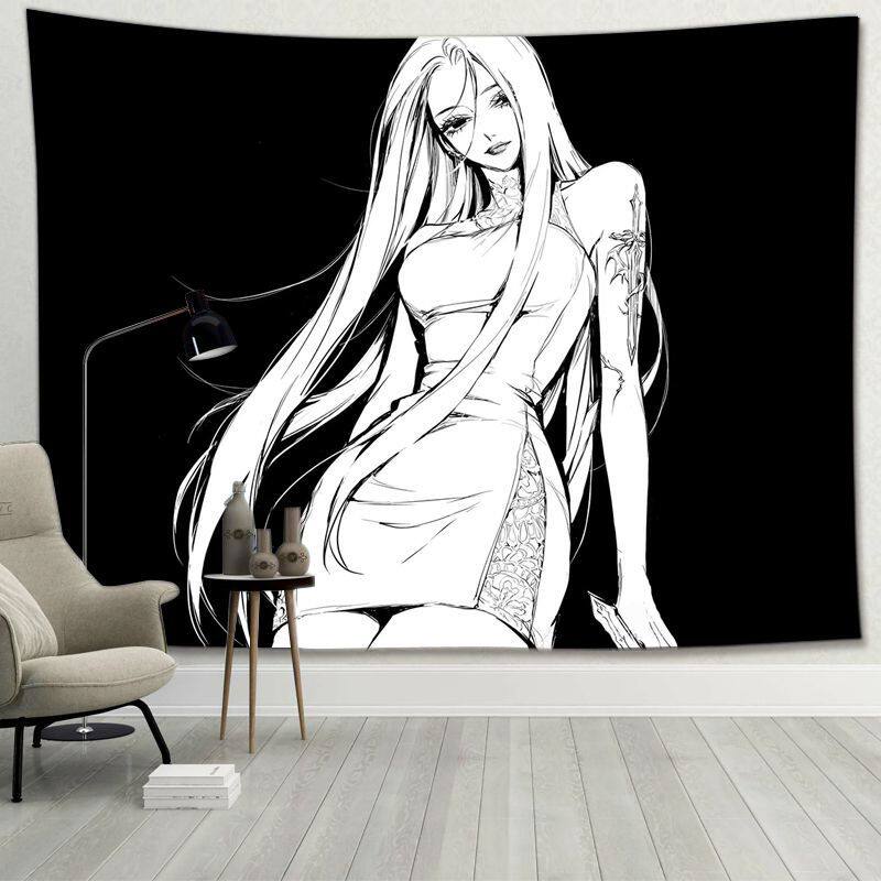 Simple Black White Beauty Tapestry Minimalist Wall Hanging for Anime Room Dorm Bedroom Headboard Decor