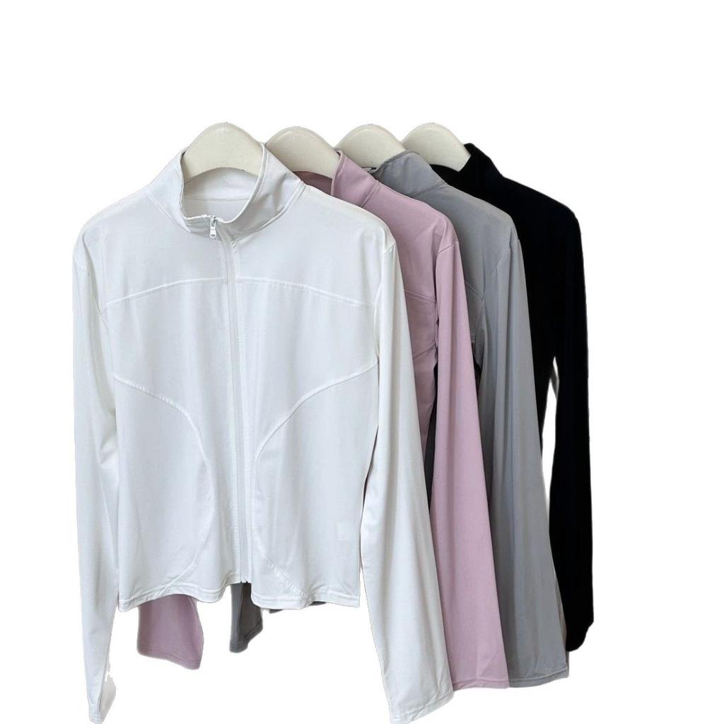 Stand-up collar yoga sunscreen clothing women's 1011 summer Internet celebrity fitness zipper long sleeve summer waist sports slim yoga clothing