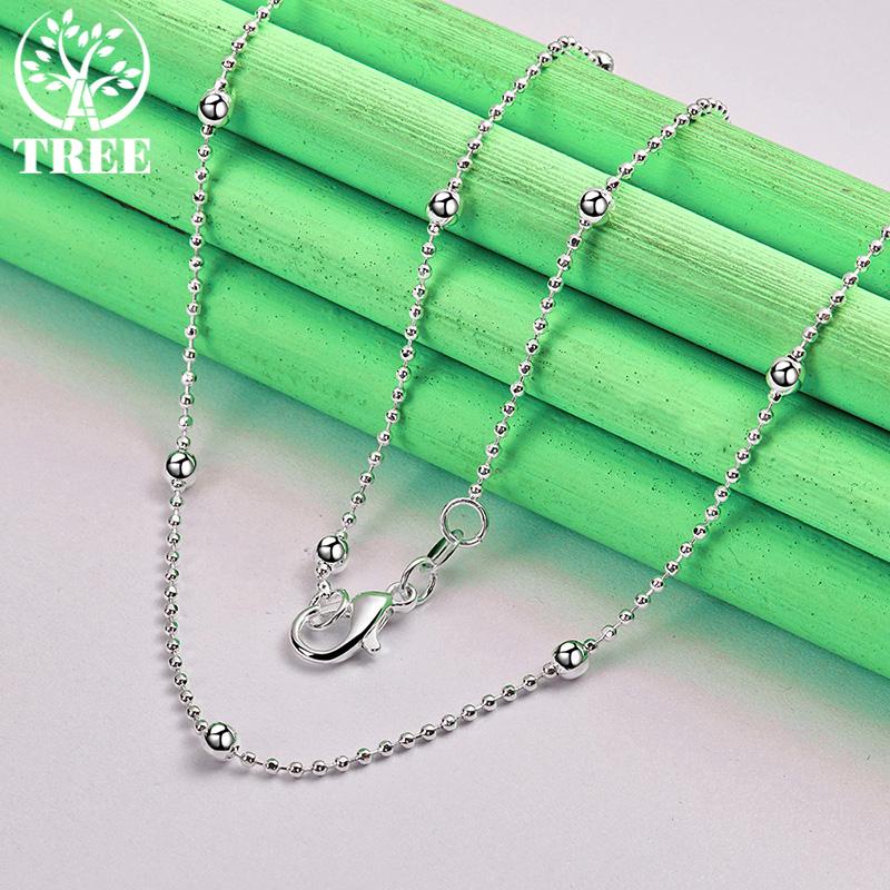 Elegant 925 Sterling Silver Smooth Bead Chain Necklace For Lady Luxury Noble Jewelry Birthday Anniversary Party Gift Accessories