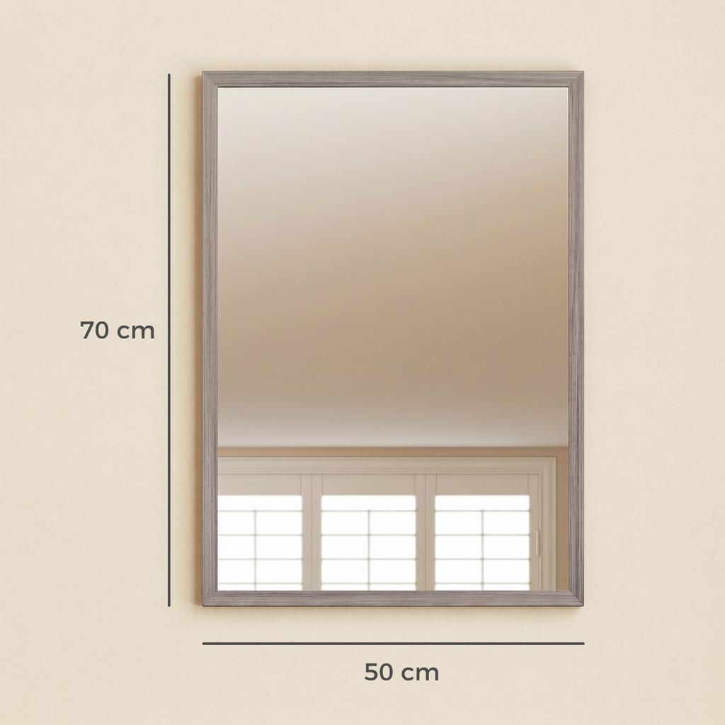 Wall Bathroom Mirror, 50 X 70 Cm Wall-Mounted Mirror for Living Room, Bedroom, Hallway, Grey