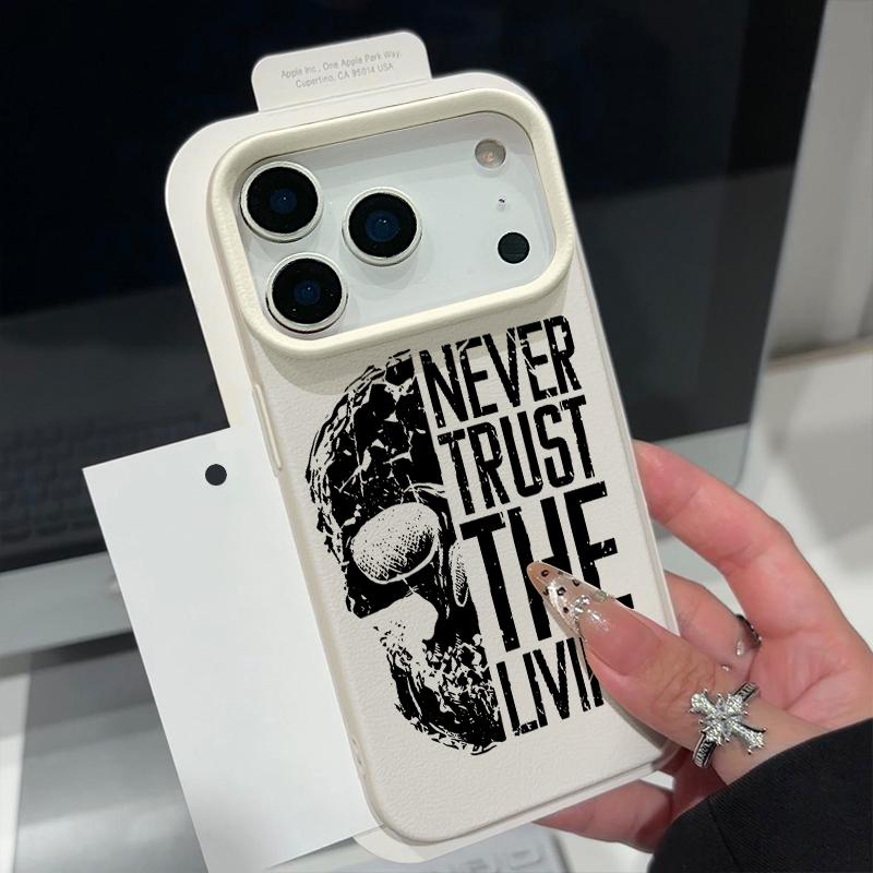 For iPhone 18 Pro Max Case Lettered Skull Pattern Leather Texture Silicone Cover For iPhone 17 16 15 14 13 Pro Max 16E 17E