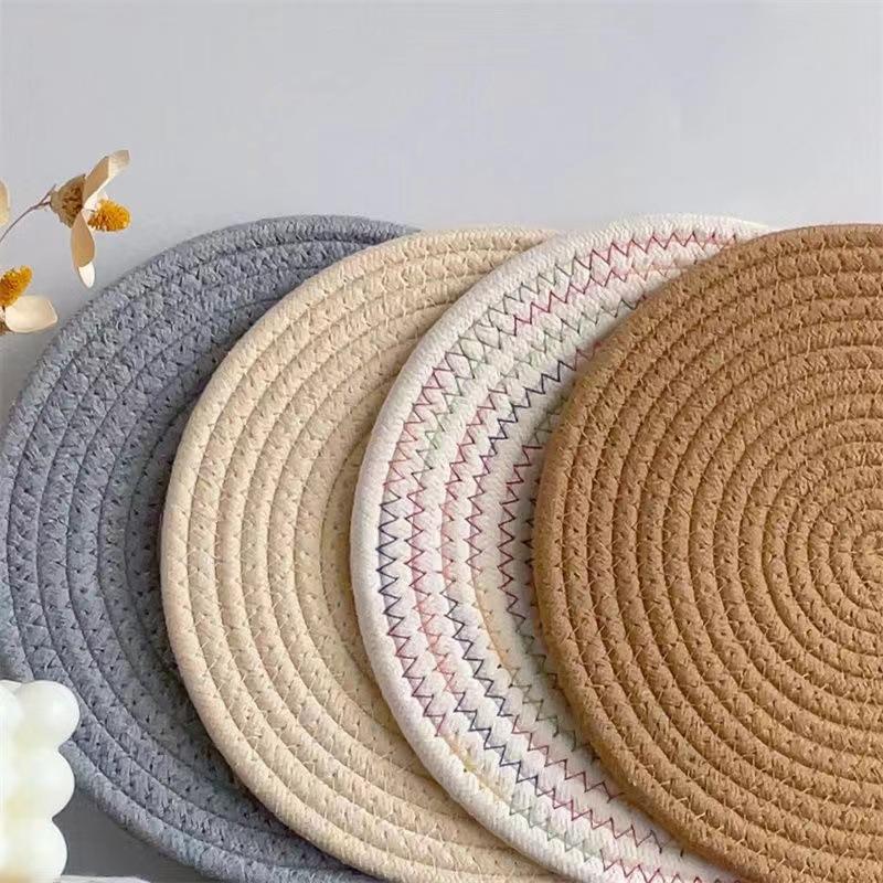 Manteles Individuales Redondos Tejidos de Algodón Resistentes al Calor Antideslizantes Trenzados Lavables para Mesa de Comedor Cocina Decoración del Hogar