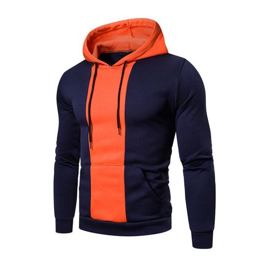 Men Fall Winter Hoodie Colorblock Drawstring Long Sleeves Big Pocket Hooded Retro Thin Loose Daily Wear Casual Sport Top