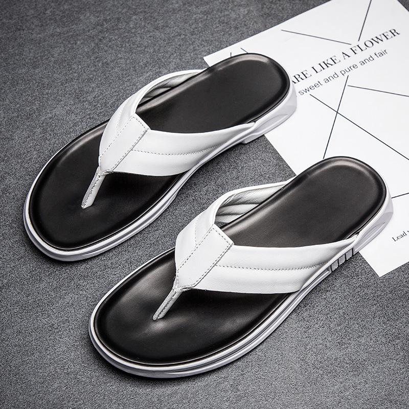 Plain version dynamic cool slippers men's summer toe flip-flops men's cowhide sandals men's shoes first layer beach shoes comfortable