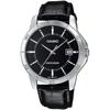 Casio MTP-V004L-1A Men's Stainless Steel Watch Black Dial Leather Band Date Function