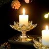 Metal Base Lotus Candle Holder Non-slip Clear Flower Candles Stand Crystal Lotus Candlestick  Party