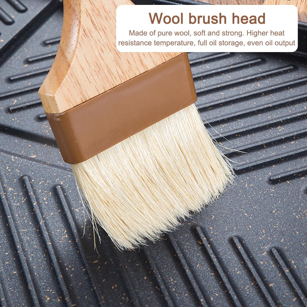 Wool Pastry Brush Kitchen Oil Brush with Wooden Handle Wool Barbecue Brush