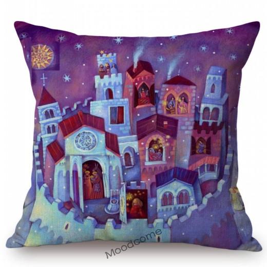 Lovely Cute Muslim Cartoon Ramadan Eid Mubarak Mosque Arabic Middle East Mediterranean Sofa Pillow Case Linen Cushion Cover Case