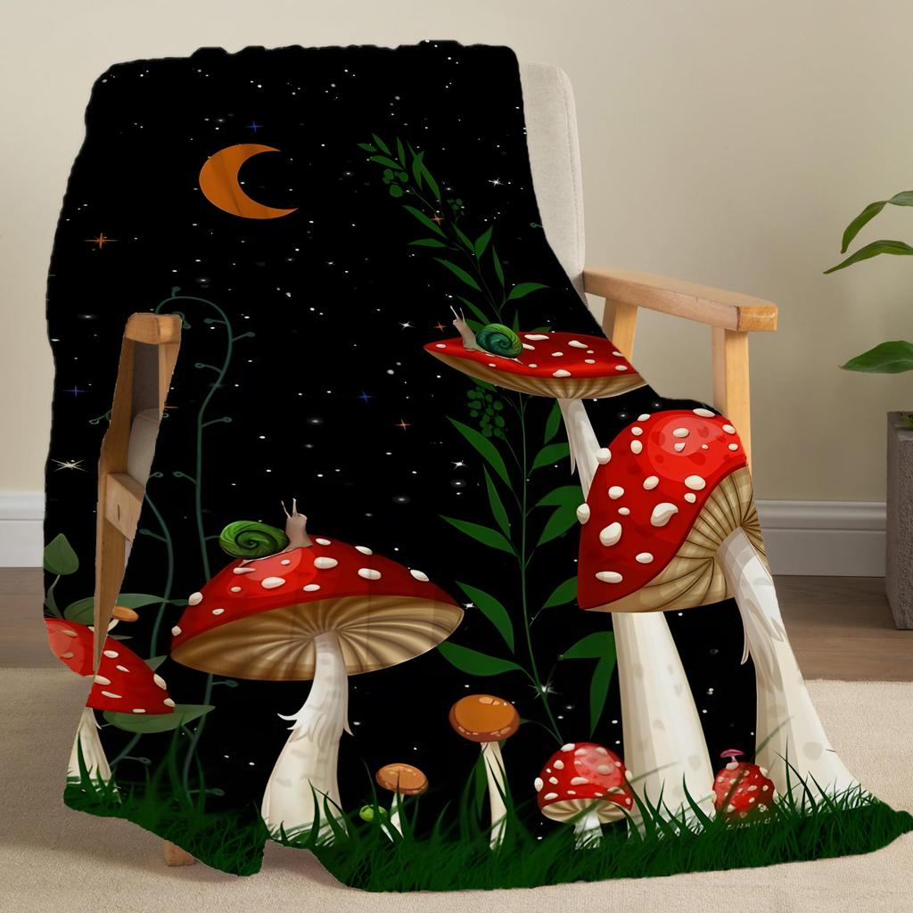 Flannel Mushroom Print Throw Blanket Super Soft Cozy Nap Blanket for Bed Sofa Office Travel Machine Washable Perfect Home Gift
