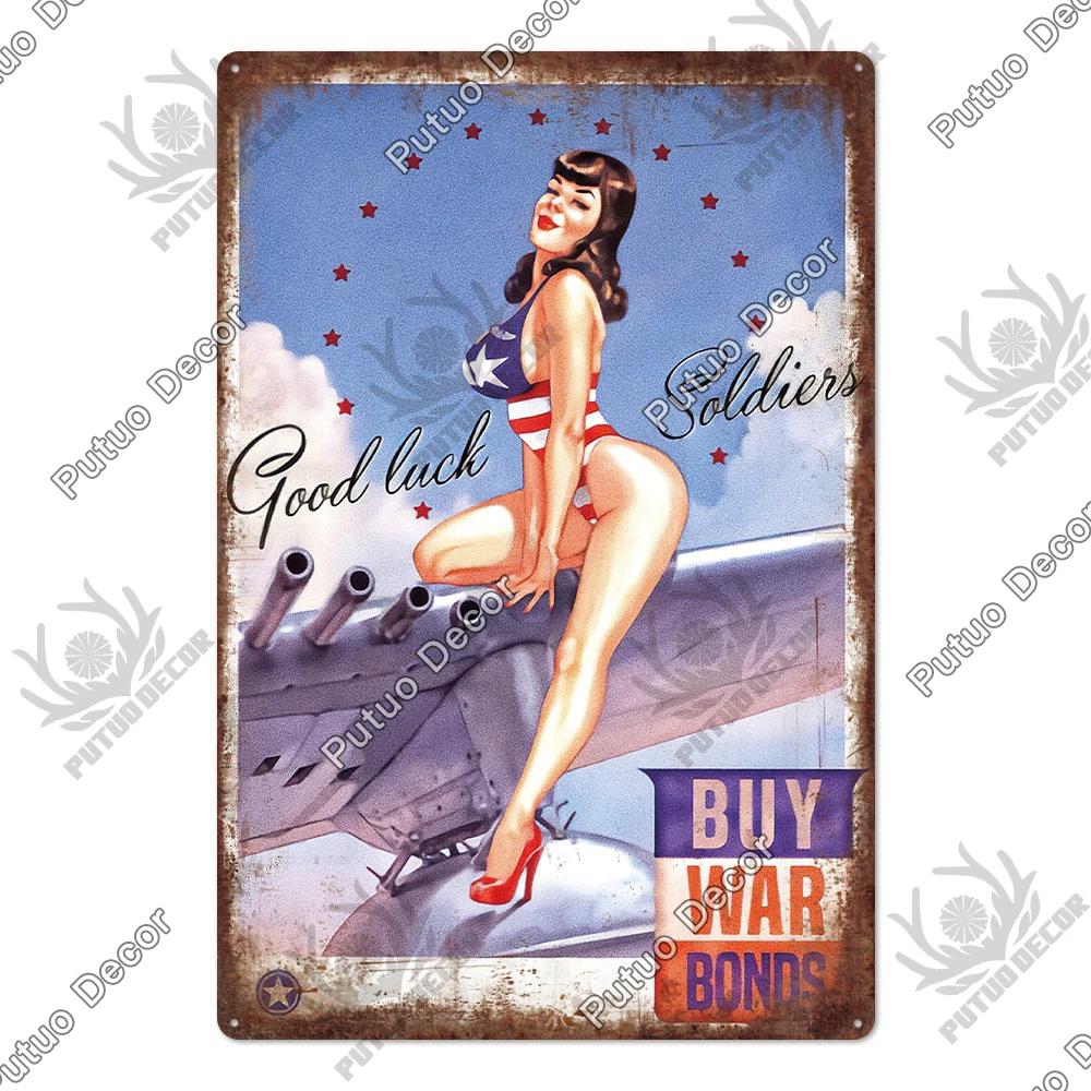 Putuo Decor Fighter Plane Vintage Tin Sign Plaque Metal Plate Retro Posters Wall Art Decoration for Garage Man Cave Pub Bar Club