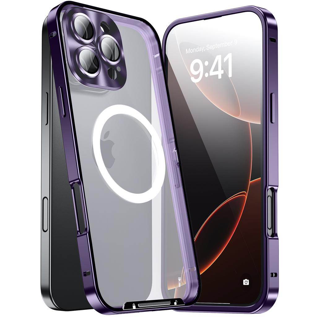 For iPhone 16 Pro Max Case Compatible with MagSafe Metal Frame Matte Phone Cover
